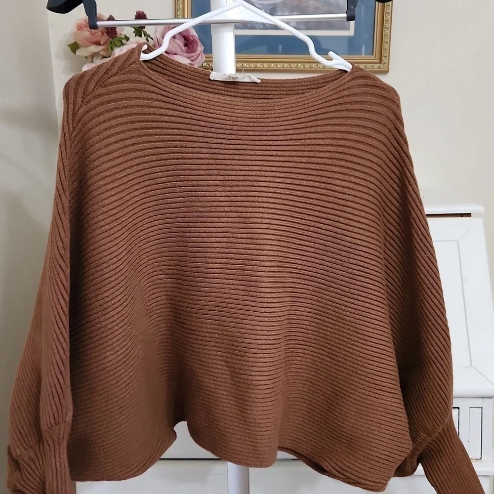 Batwing Chocolate Mocha Color Sweater Size small Lagenlook Glam Y2k Cozy - Picture 3 of 10